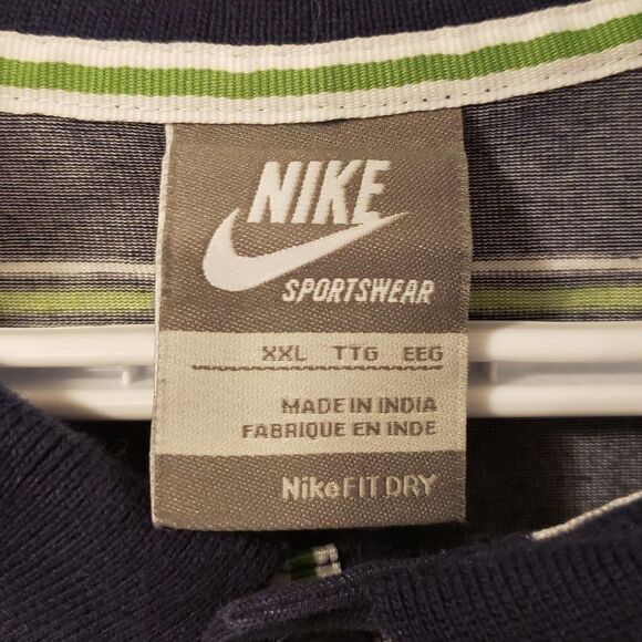Nike Sportswear FIT DRY XXL Navy Green Horizontal Striped Men's Golf Shirt - Picture 4 of 7